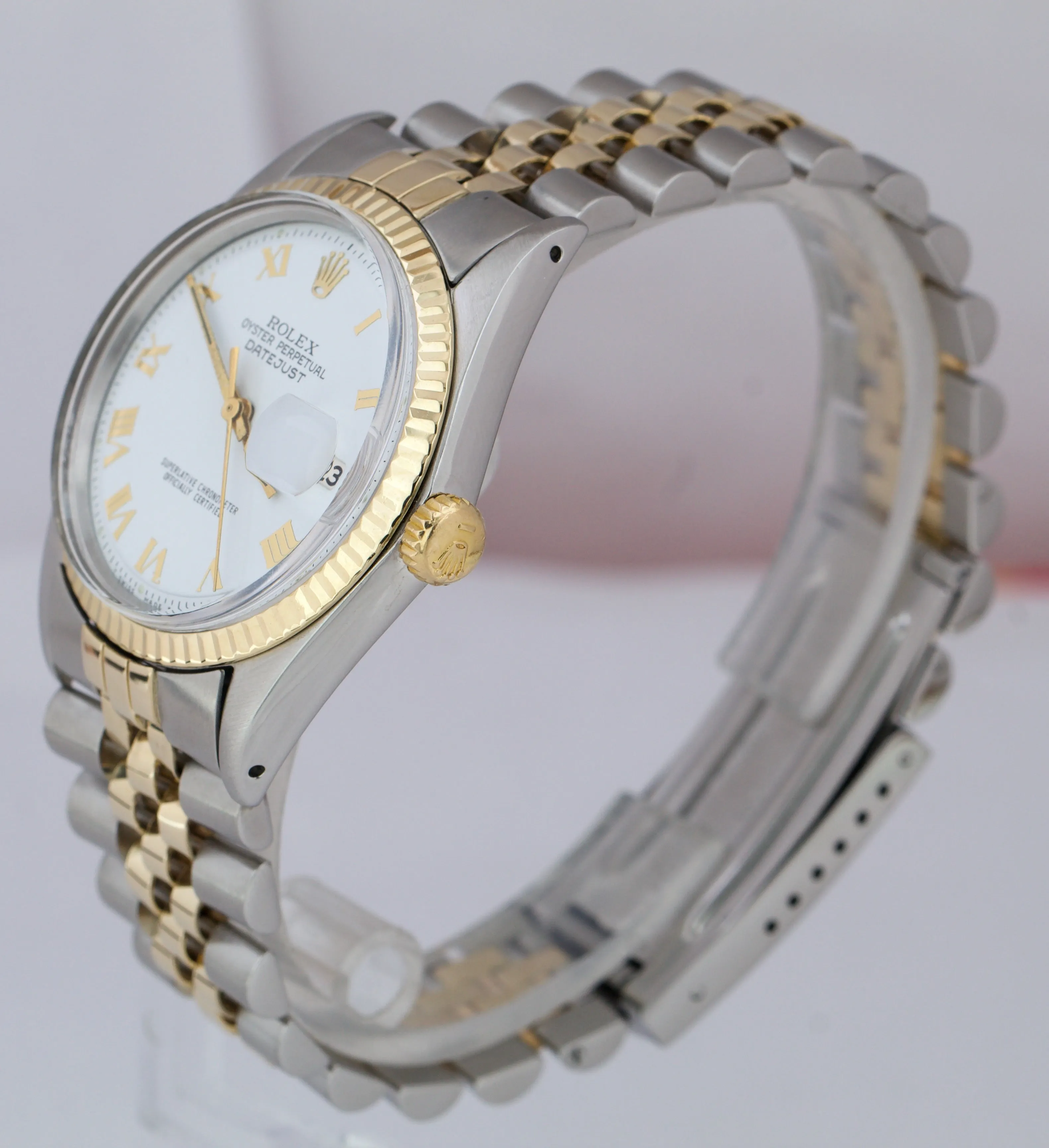 Rolex DateJust 36mm Two-Tone Yellow Gold Steel White Roman Jubilee Watch 1601