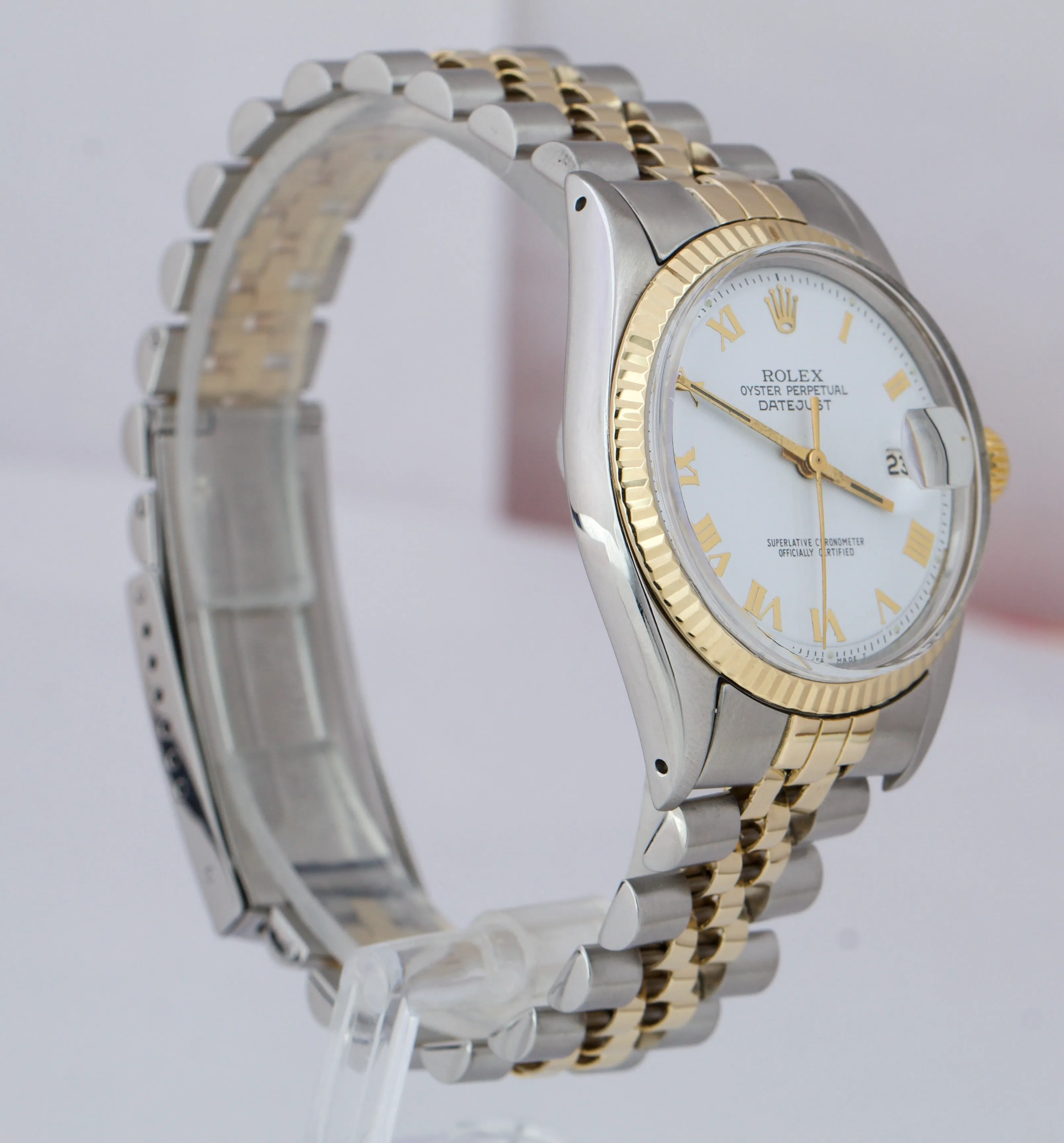 Rolex DateJust 36mm Two-Tone Yellow Gold Steel White Roman Jubilee Watch 1601