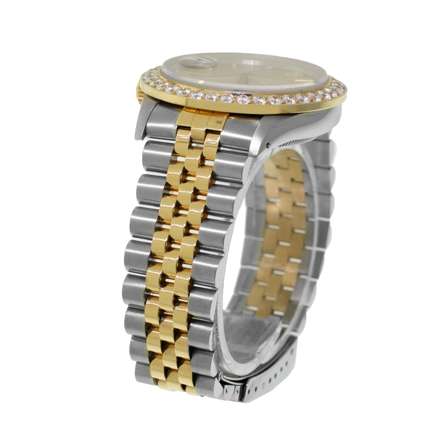 Rolex Datejust 36mm Yellow Gold & Steel Champagne Index Dial & Diamond Bezel 16233