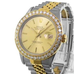 Rolex Datejust 36mm Yellow Gold & Steel Champagne Index Dial & Diamond Bezel 16233