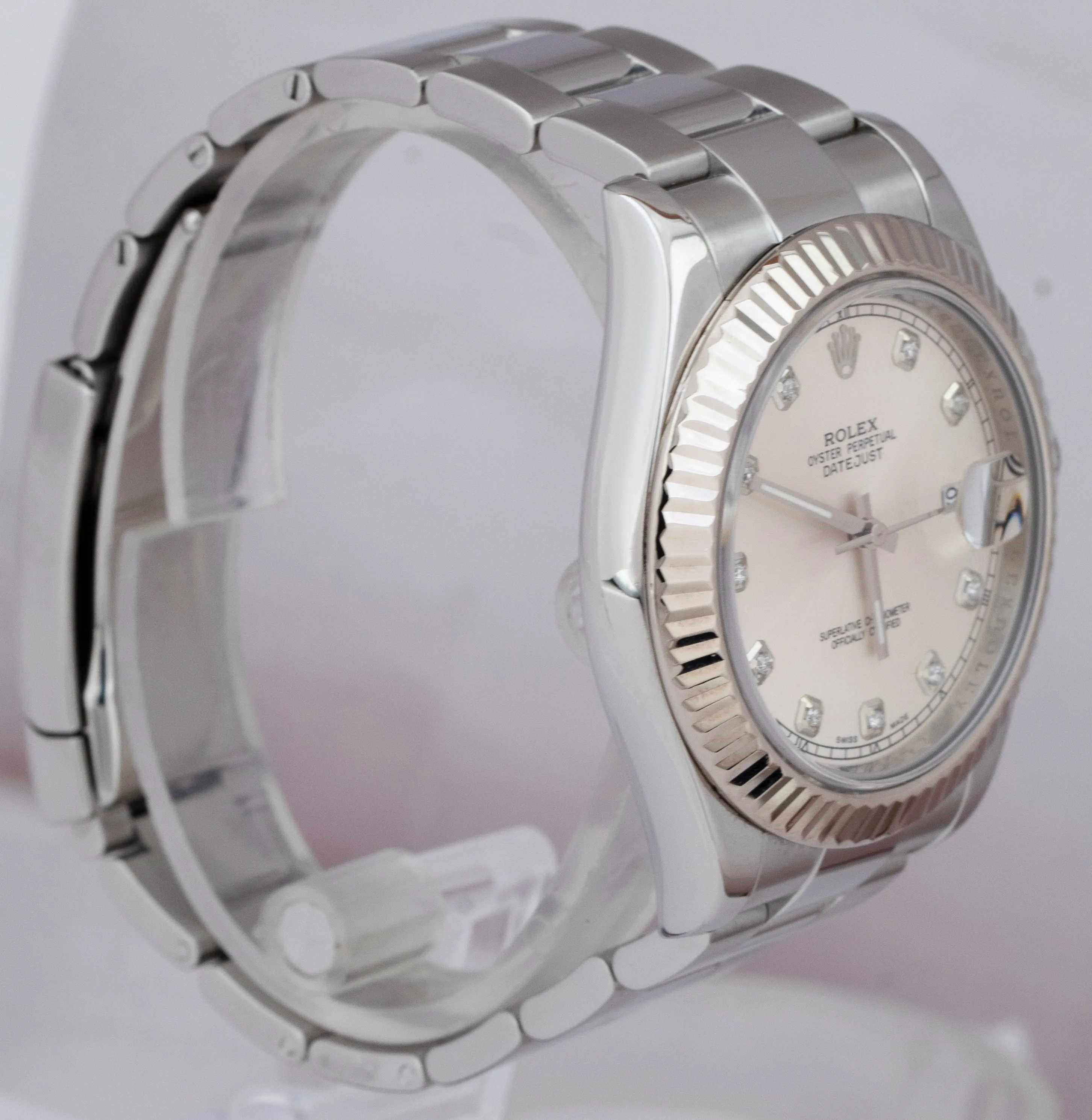 Rolex DateJust II 41mm Silver DIAMOND 41mm Fluted Steel Watch 116334 PAPERS