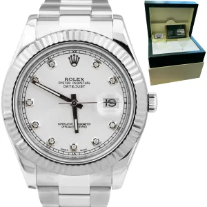 Rolex DateJust II 41mm Silver DIAMOND 41mm Fluted Steel Watch 116334 PAPERS