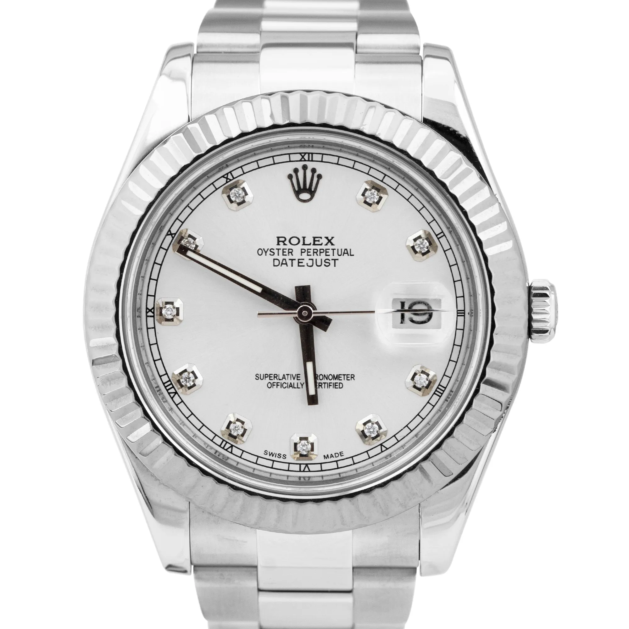 Rolex DateJust II 41mm Silver DIAMOND 41mm Fluted Steel Watch 116334 PAPERS