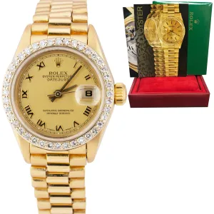 Rolex DateJust President 26 Champagne DIAMOND BEZEL Yellow Gold Watch 69178 BOX