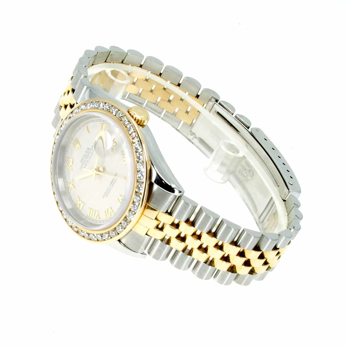 Rolex Datejust SS/18K Pyramid Roman Dial with Diamond Bezel