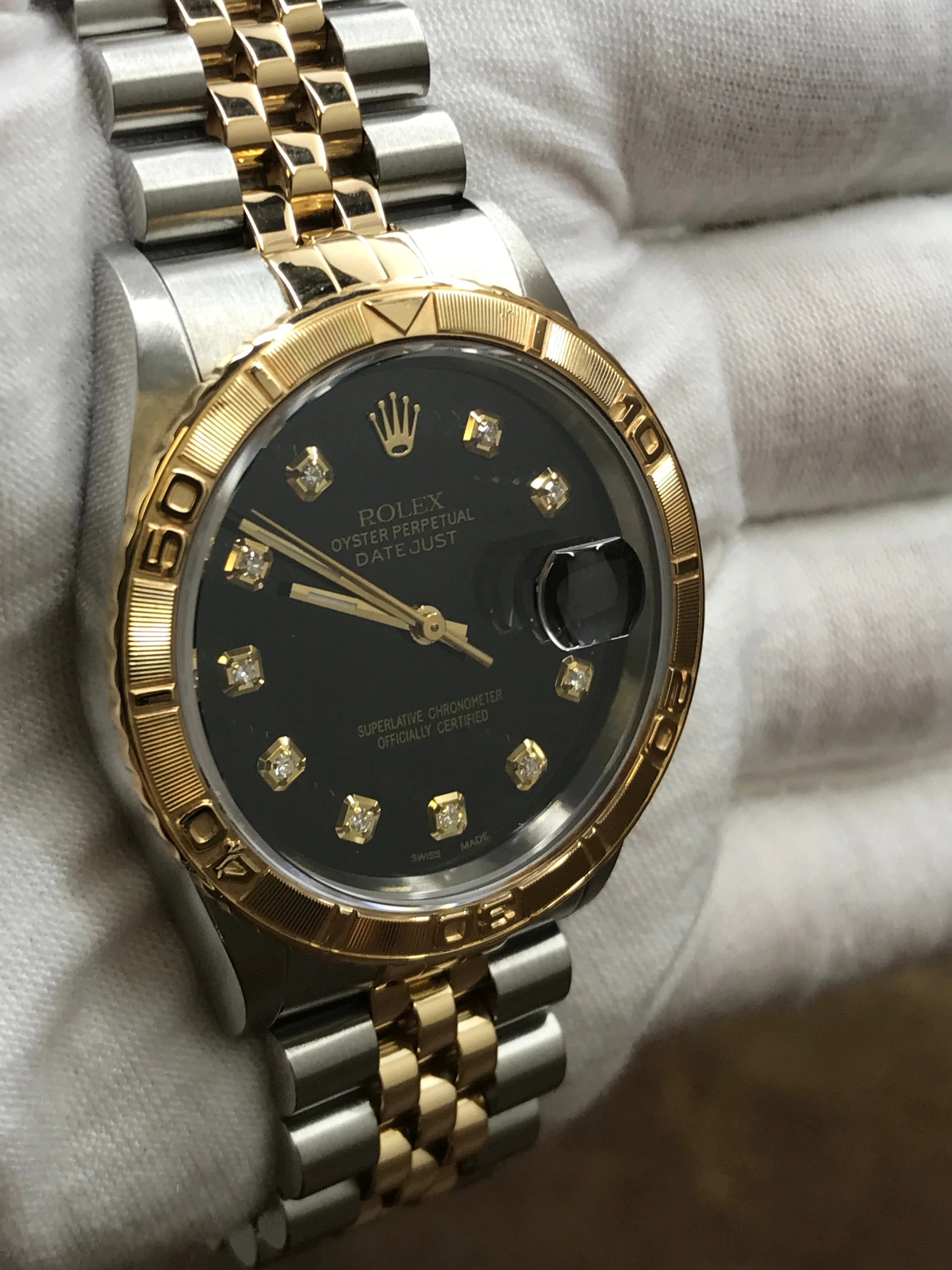 Rolex Datejust Turn-o-graph 16263 Custom Black Diamond Dial Automatic Watch