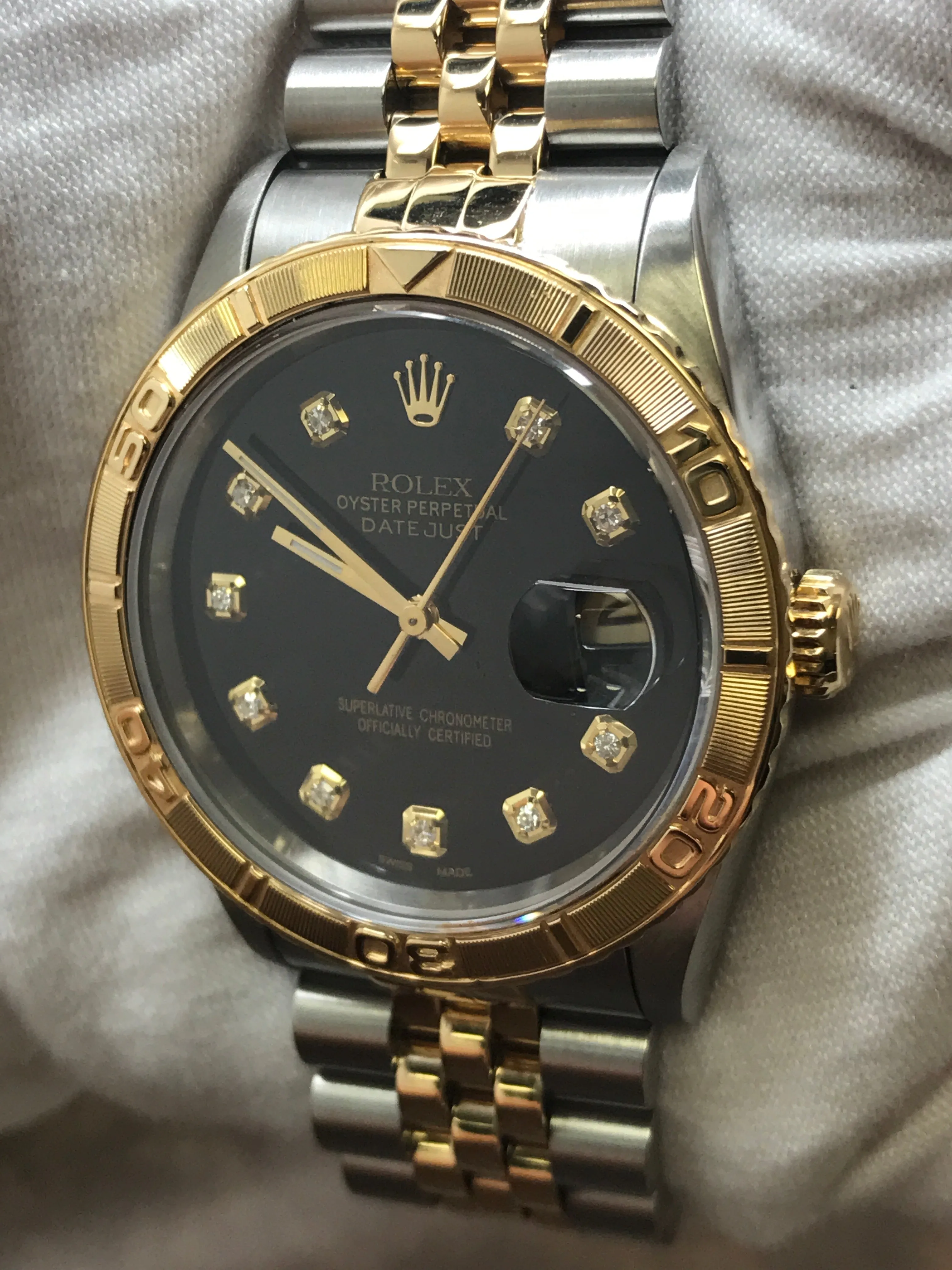 Rolex Datejust Turn-o-graph 16263 Custom Black Diamond Dial Automatic Watch