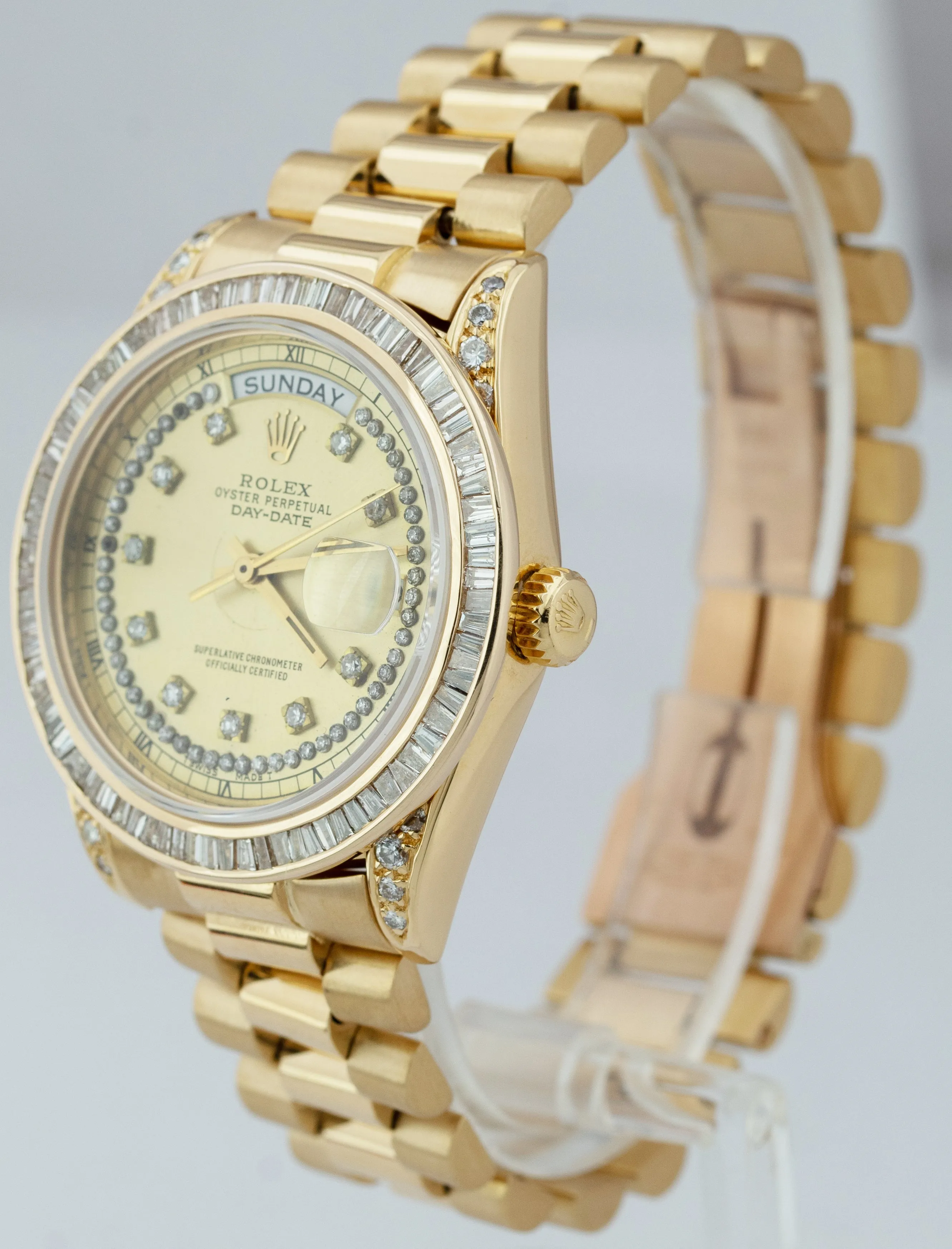 Rolex Day-Date President Champagne DIAMOND String 18038 36mm 18K Gold Watch