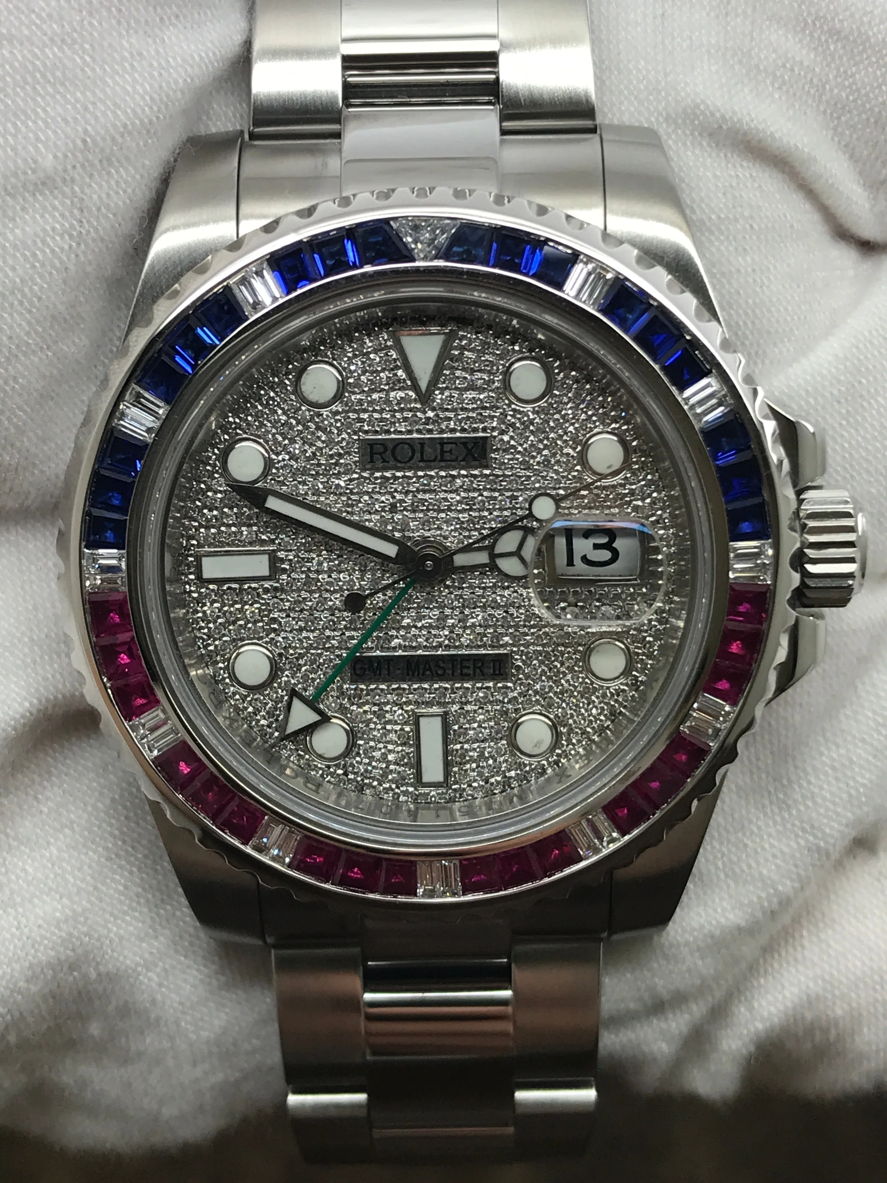 Rolex GMT Master II 116710LN Custom Pave Diamond Dial Automatic Men's Watch