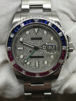 Rolex GMT Master II 116710LN Custom Pave Diamond Dial Automatic Men's Watch