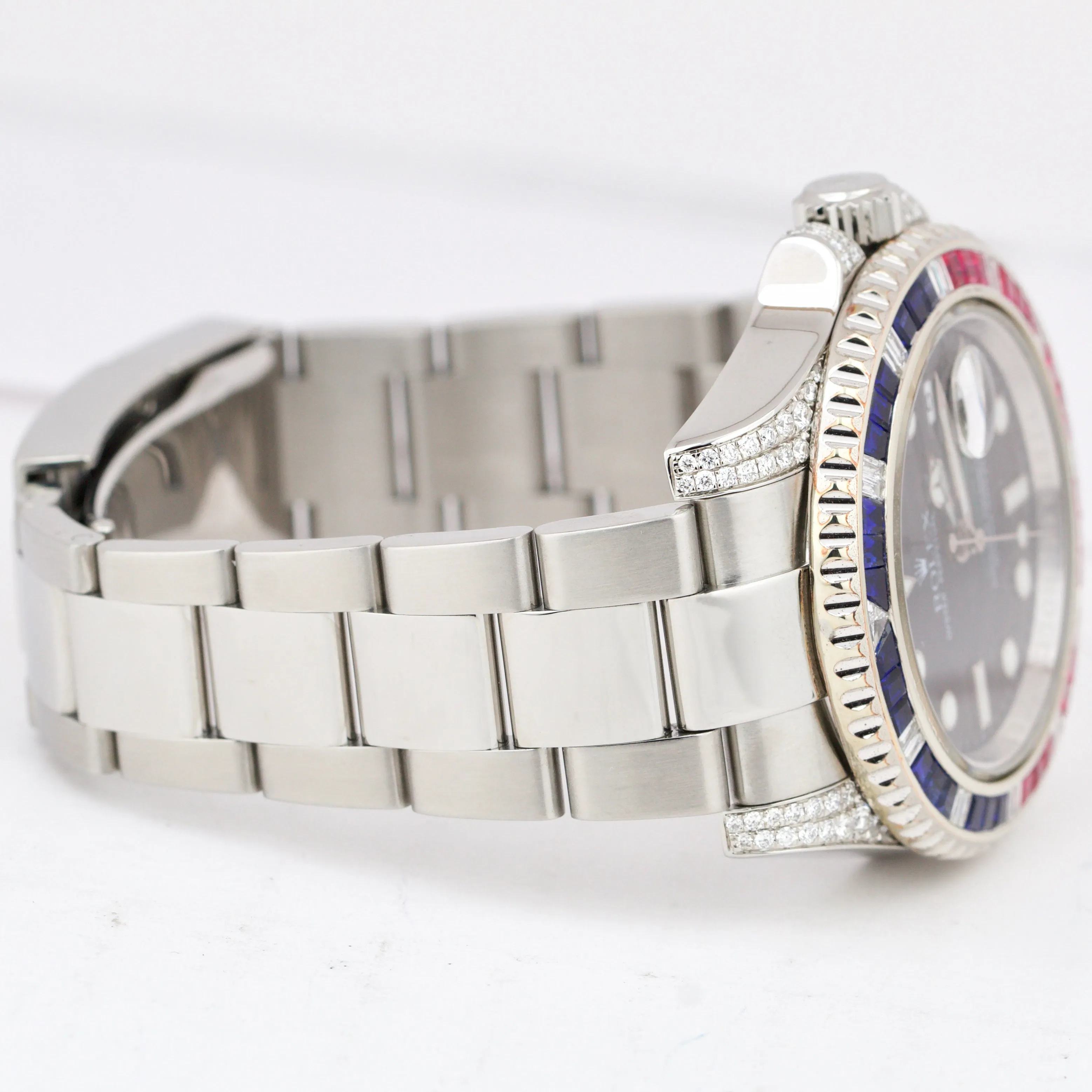 Rolex GMT-Master II DIAMOND SAPPHIRE Bezel Lugs Stainless Black 40mm 116710 LN