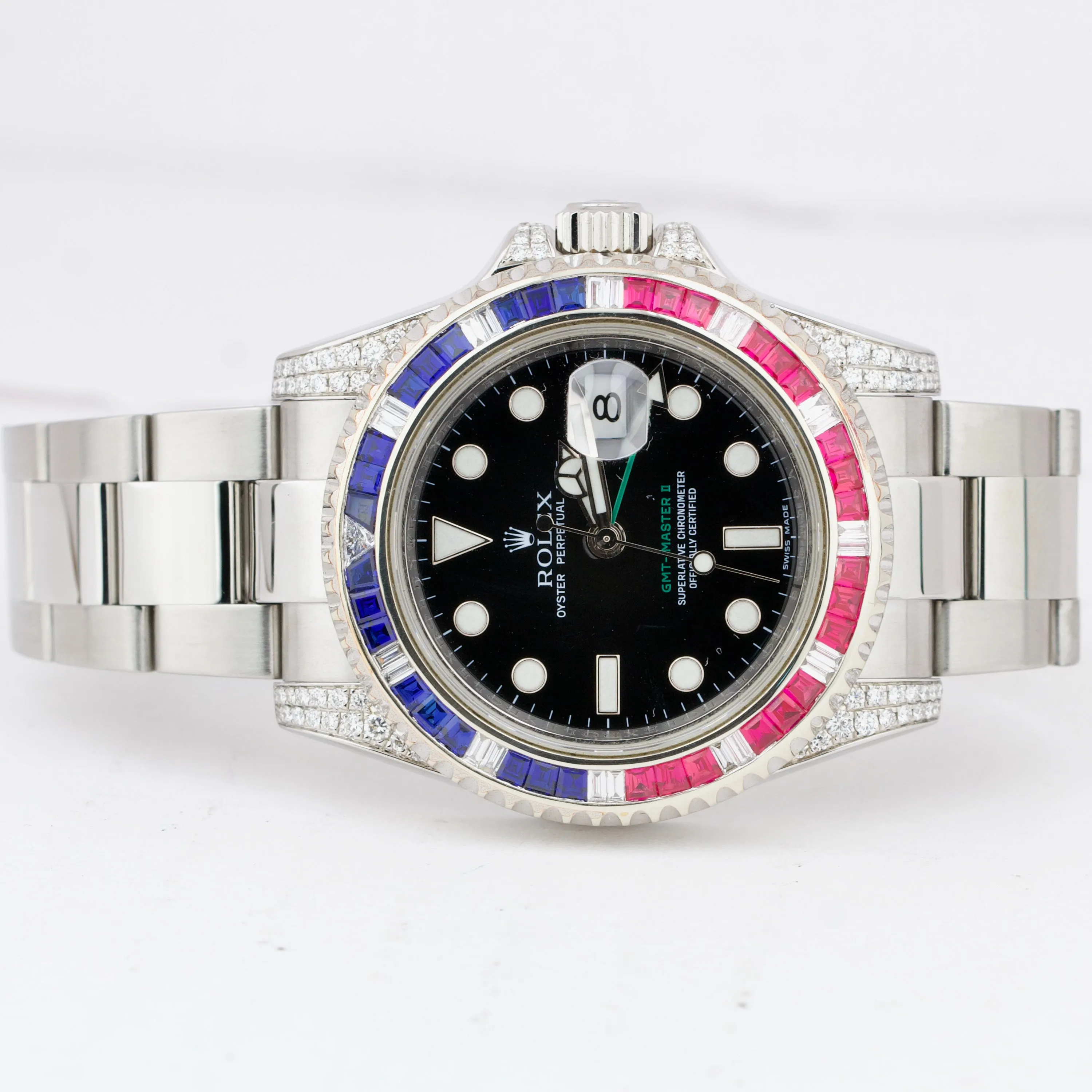 Rolex GMT-Master II DIAMOND SAPPHIRE Bezel Lugs Stainless Black 40mm 116710 LN