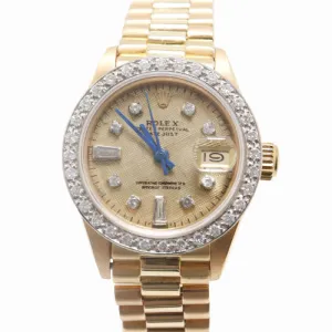 Rolex Ladies Datejust 26mm all 18k Yellow Gold Case, Custom Champagne Diamond Dial Watch Reference# 6917