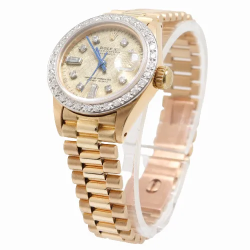 Rolex Ladies Datejust 26mm all 18k Yellow Gold Case, Custom Champagne Diamond Dial Watch Reference# 6917