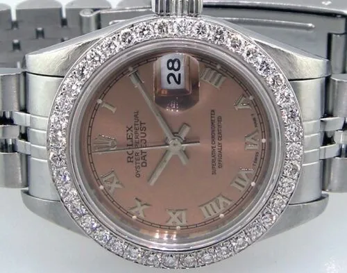Rolex Lady-Datejust 26mm Stainless Steel Salmon Roman Dial & Diamond Bezel 69160