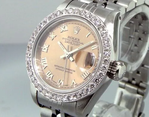 Rolex Lady-Datejust 26mm Stainless Steel Salmon Roman Dial & Diamond Bezel 69160
