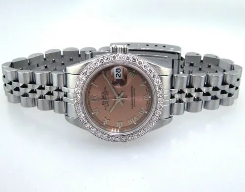 Rolex Lady-Datejust 26mm Stainless Steel Salmon Roman Dial & Diamond Bezel 69160
