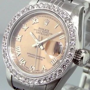 Rolex Lady-Datejust 26mm Stainless Steel Salmon Roman Dial & Diamond Bezel 69160