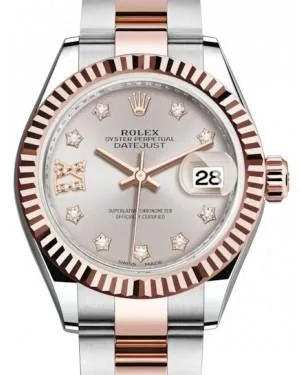 Rolex Lady Datejust 28 Rose Gold/Steel Sundust Diamond IX Dial & Fluted Bezel Oyster Bracelet 279171
