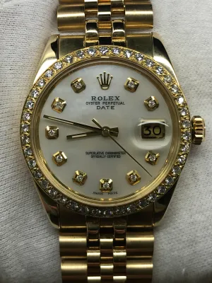 Rolex Oyster Perpetual Date 34mm 1501 Custom MOP Diamond Dial Automatic Watch