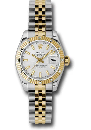 Rolex steel and gold datejust, silver stick dial, fluted bezel, jubilee bracelet, model # 179313 ssj