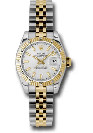 Rolex steel and gold datejust, silver stick dial, fluted bezel, jubilee bracelet, model # 179313 ssj