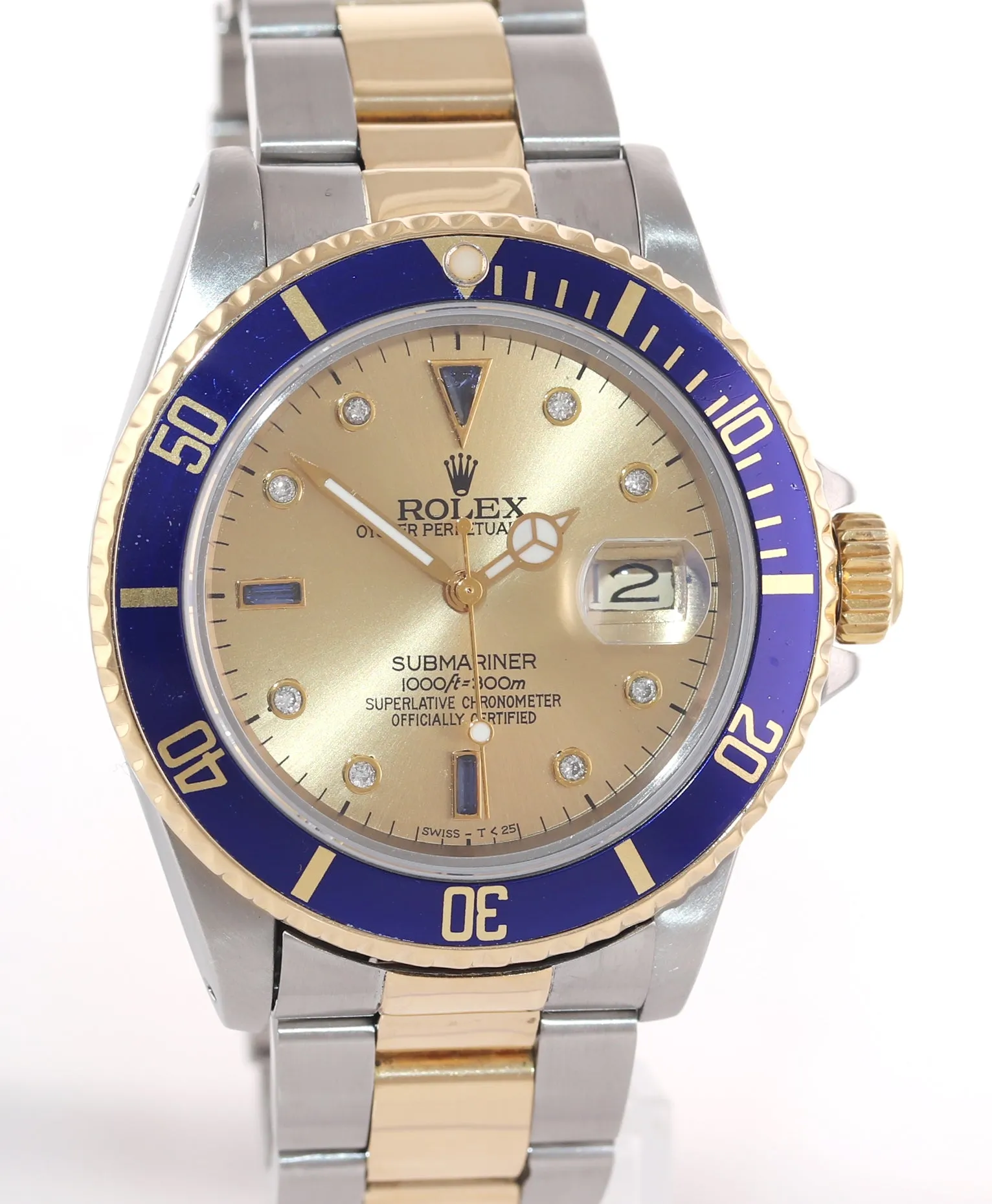 Rolex Submariner 16803 Two Tone Gold Steel Champagne Diamond Watch Box