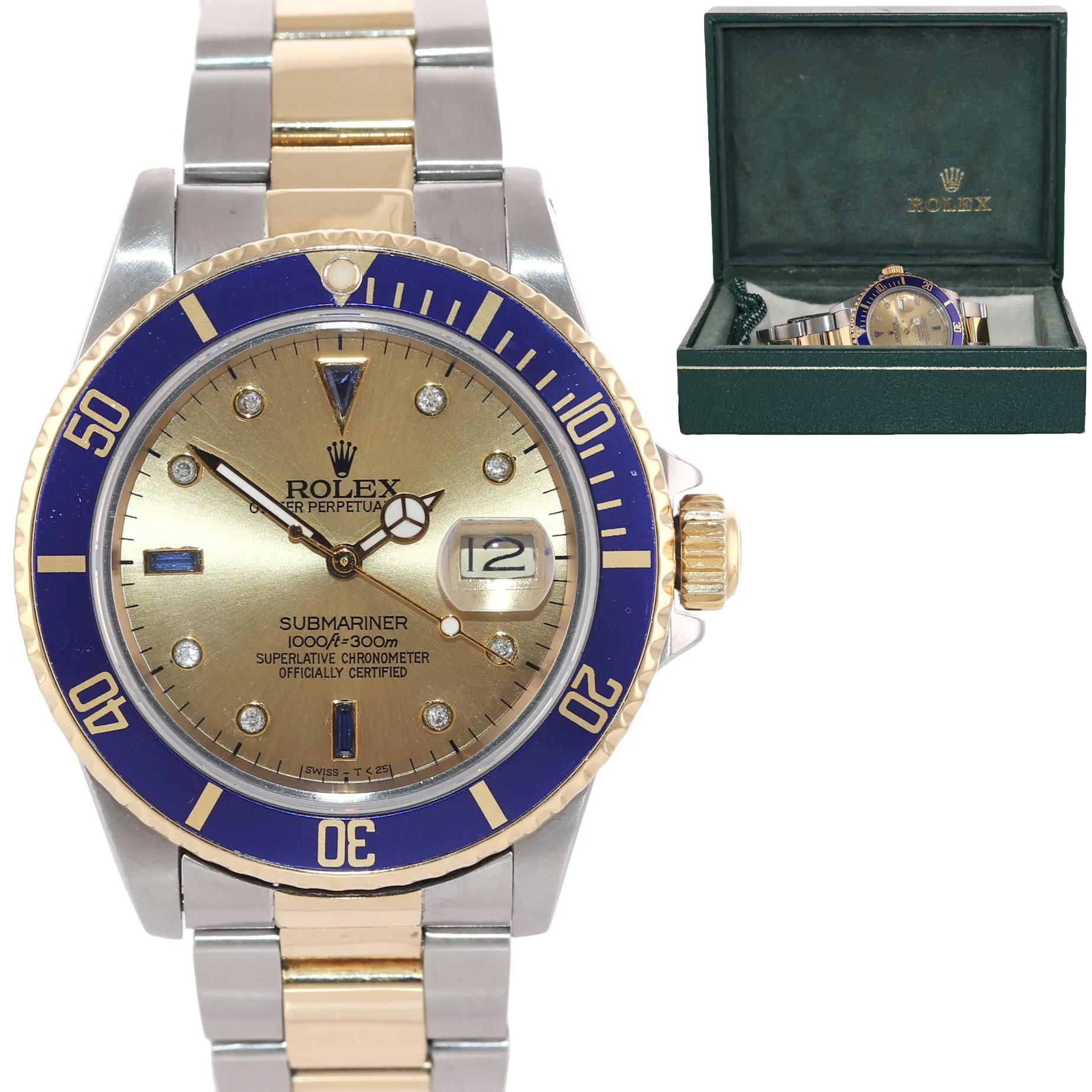 Rolex Submariner 16803 Two Tone Gold Steel Champagne Diamond Watch Box