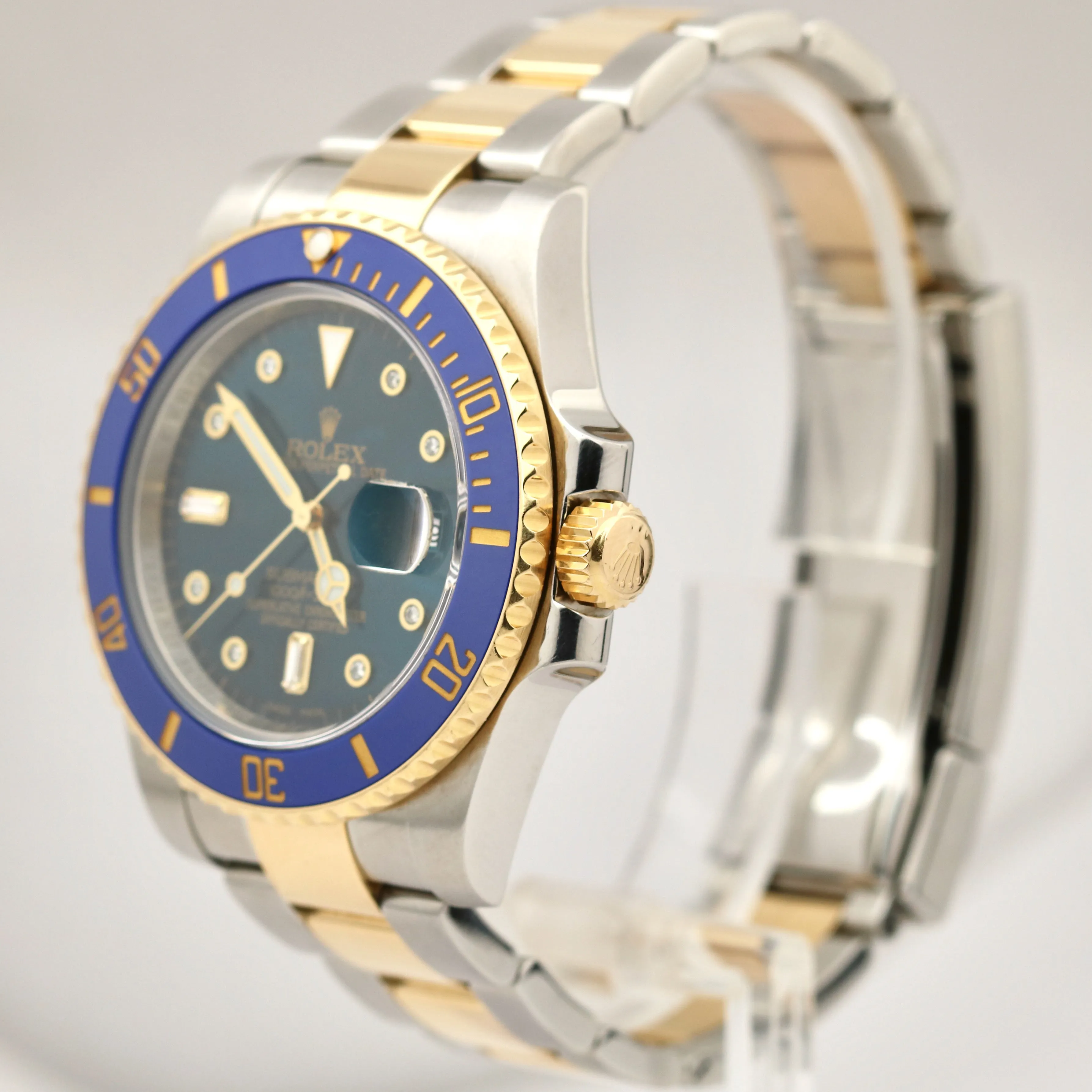 Rolex Submariner 18K Two-Tone Yellow Gold BLUE DIAMOND DIAL 116613 Date Watch