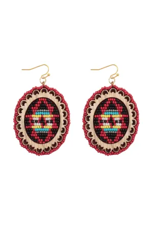 ROUND AZTEC WESTERN SEED BEAD DANGLE EARRINGS