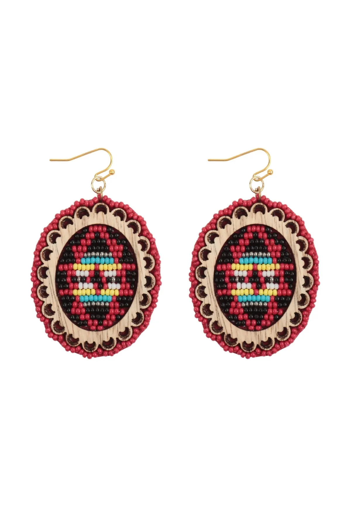 ROUND AZTEC WESTERN SEED BEAD DANGLE EARRINGS