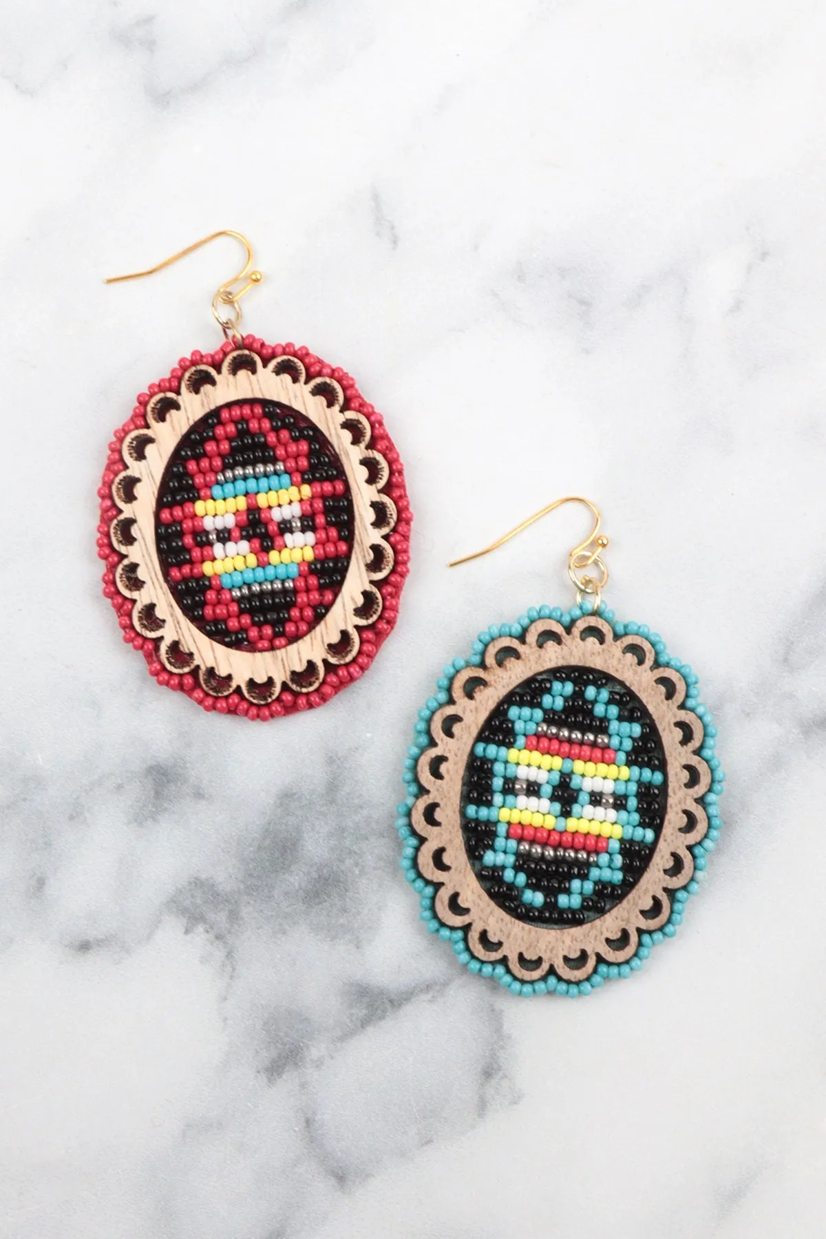 ROUND AZTEC WESTERN SEED BEAD DANGLE EARRINGS