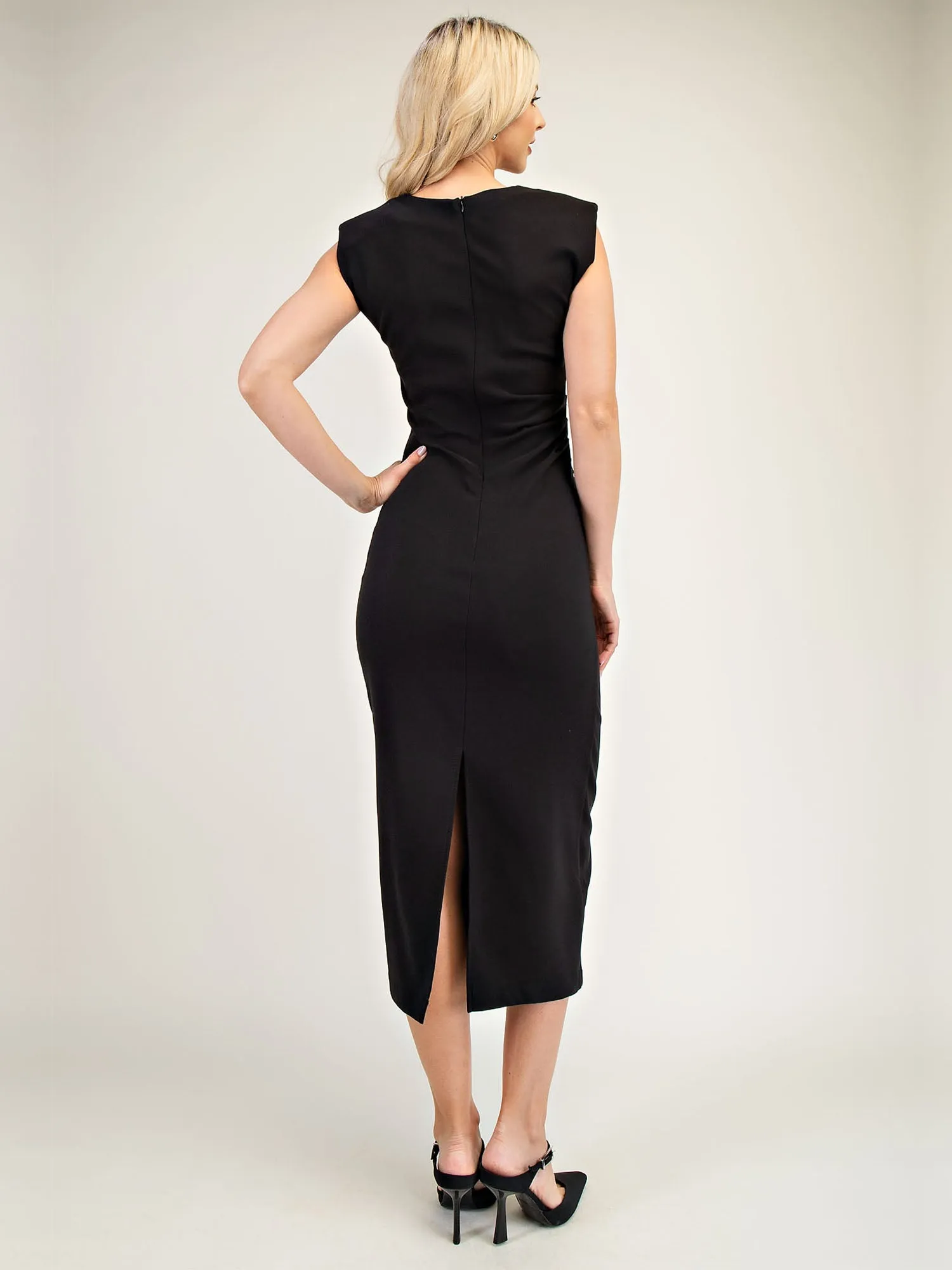 Ruched Waist Knit Midi Dress