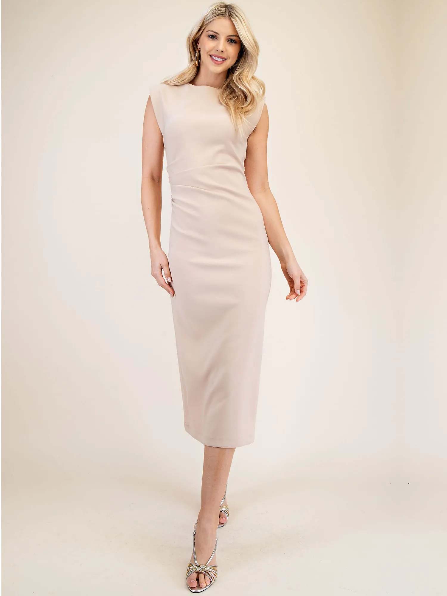 Ruched Waist Knit Midi Dress