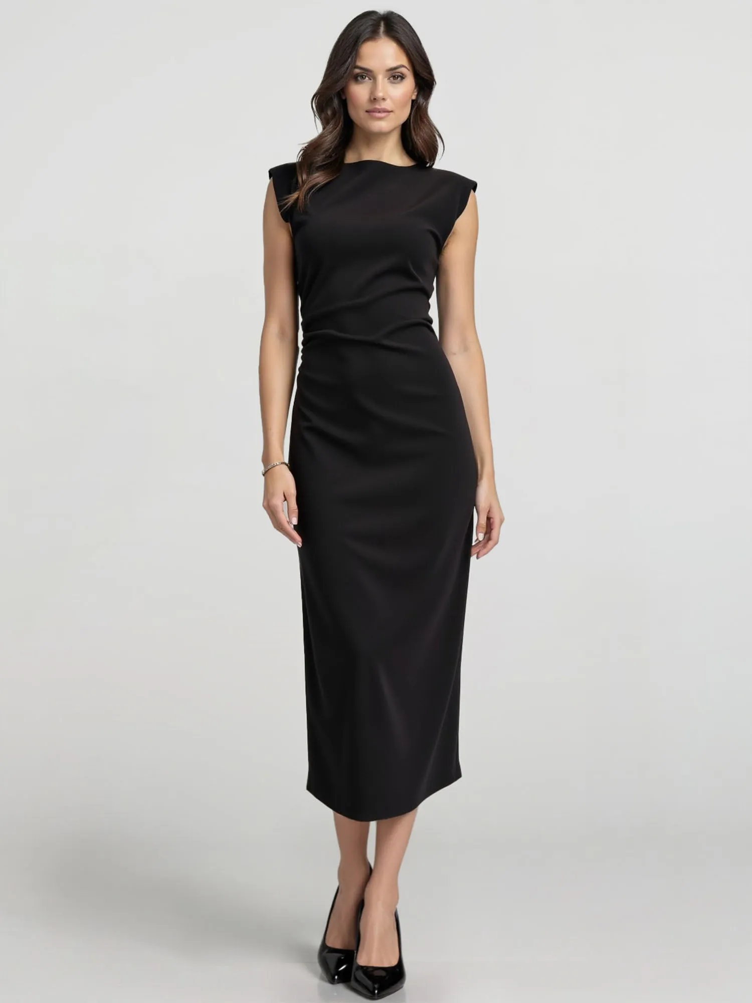 Ruched Waist Knit Midi Dress