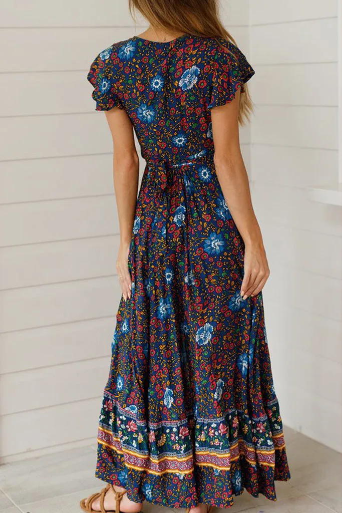 Ruffle Sleeve Waist Belted Slit Fit&Flare Dress