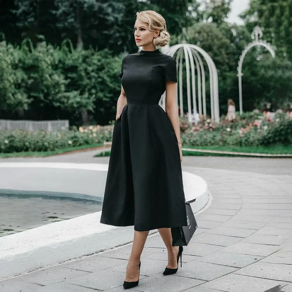 Sale High Quality Elegant Black Dress Women Vintage Ladies Fit Flare Prom Party Night Formal Dress 2020 Retro Dresses Winter D30
