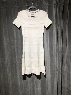 Sandro Ivory Stretch Knit Fit and Flare Dress