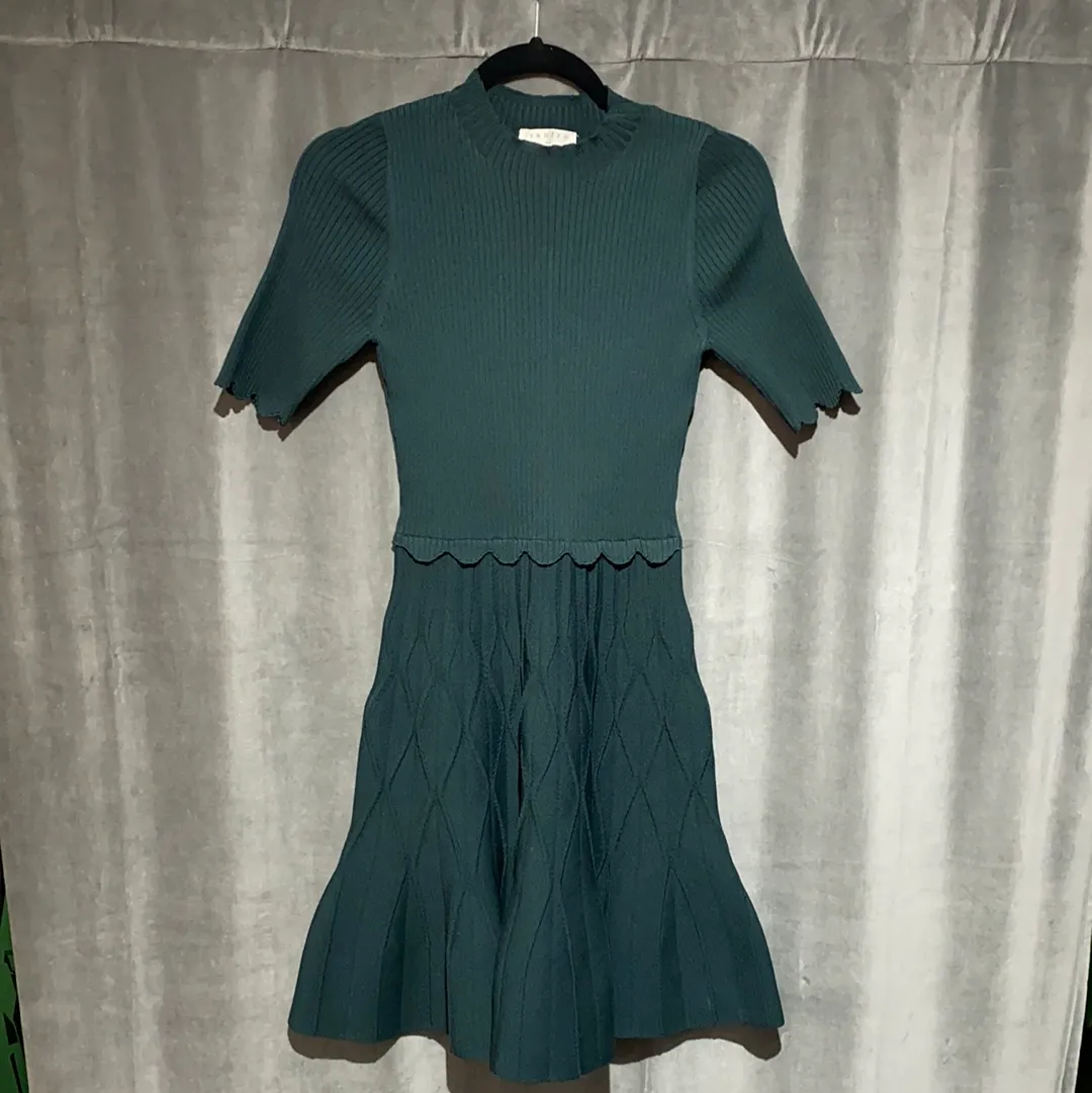 Sandro Paris Mock Neck Short Sleeve Fit and Flare Knit Dress