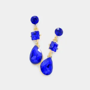Sapphire Multi Stone Dangle Pageant Earrings  | Small Sapphire Dangle Earrings |  610748