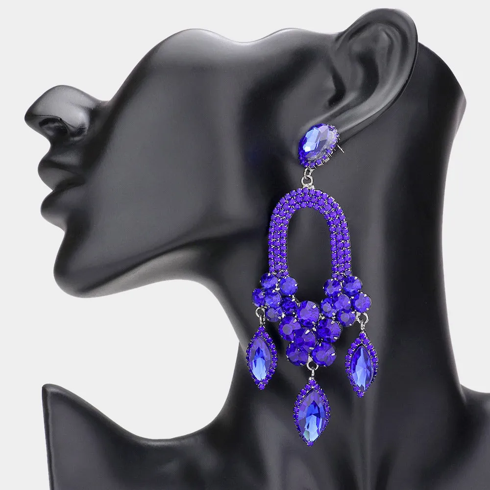 Sapphire Triple Marquise Stone Drop Chandelier Pageant Earrings | Prom Earrings |  588738