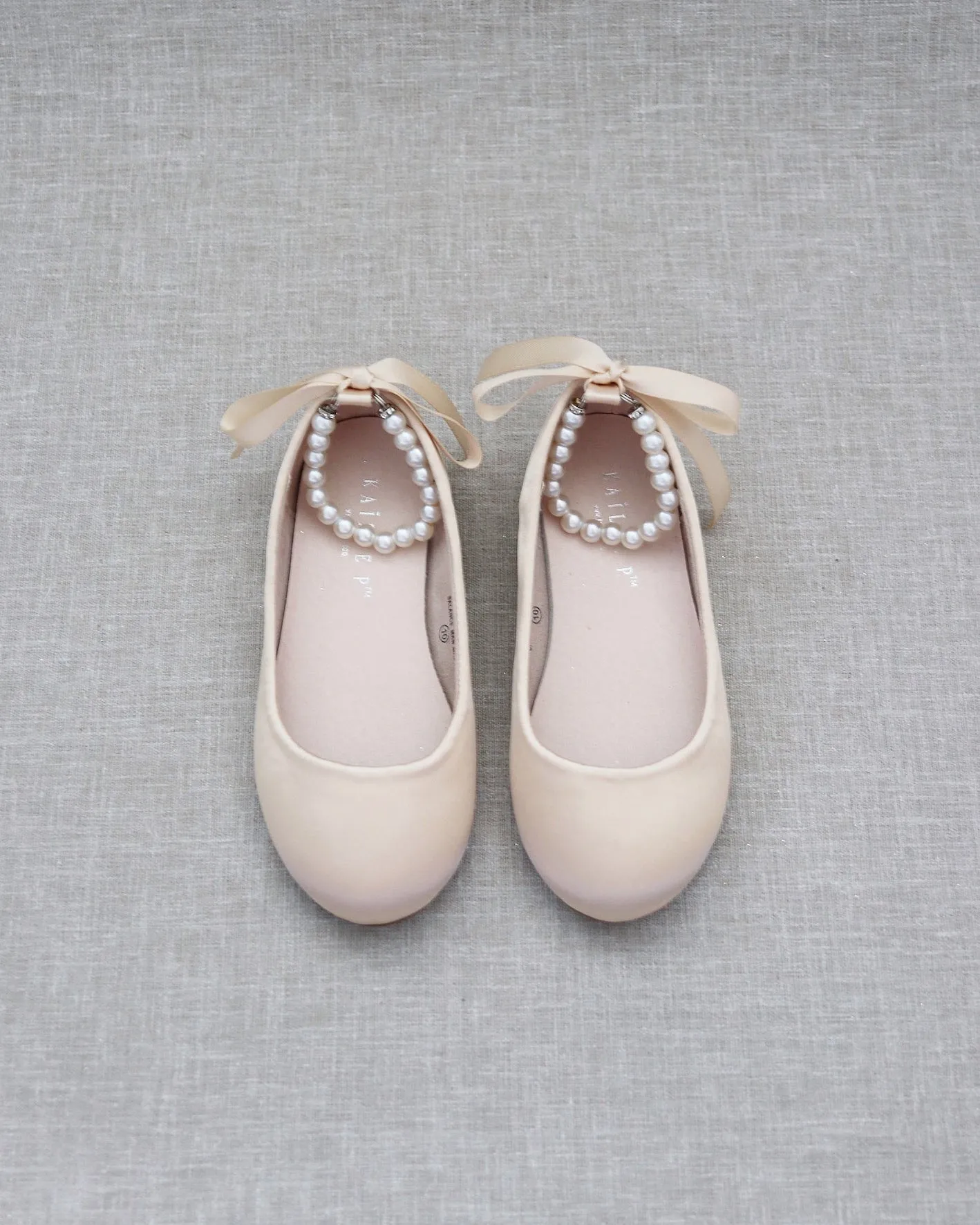 Satin Flats with Pearls Ankle Strap