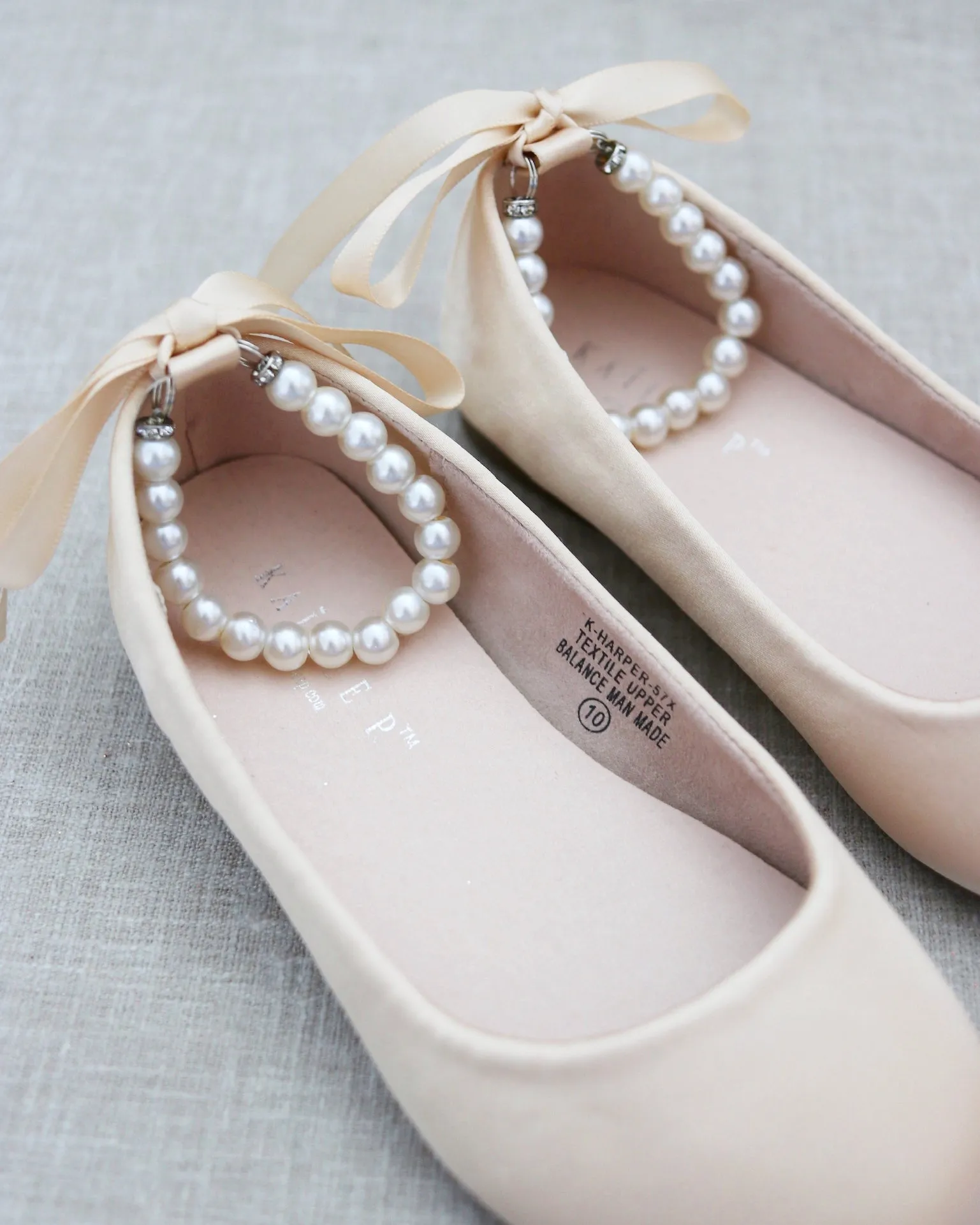 Satin Flats with Pearls Ankle Strap