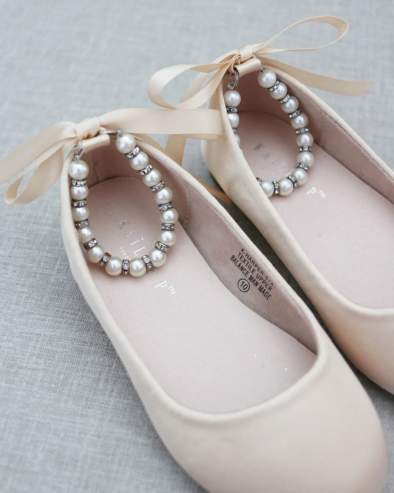 Satin Flats with Pearls Ankle Strap