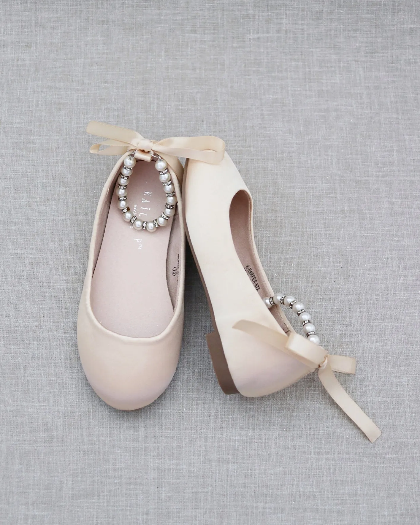 Satin Flats with Pearls Ankle Strap