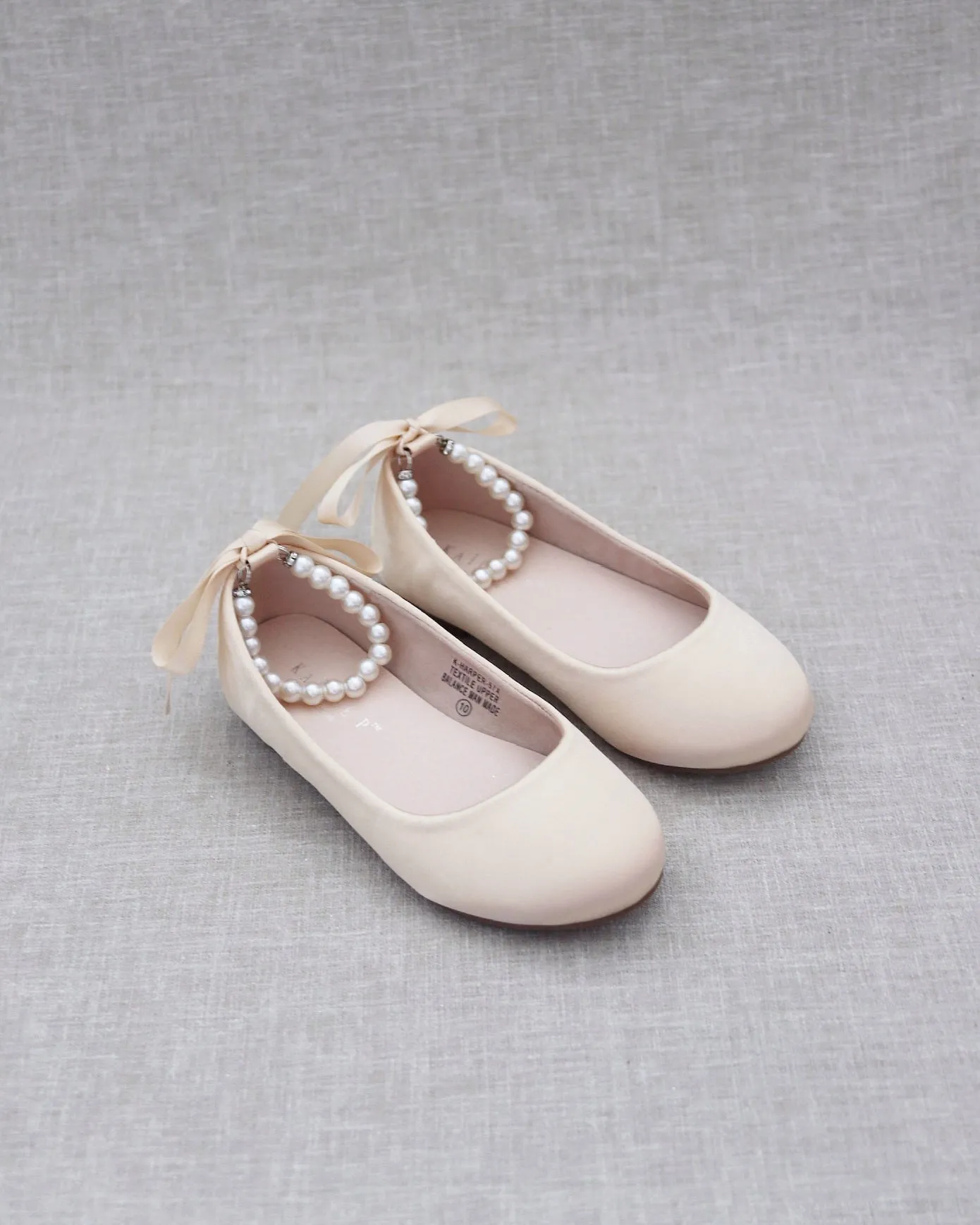 Satin Flats with Pearls Ankle Strap