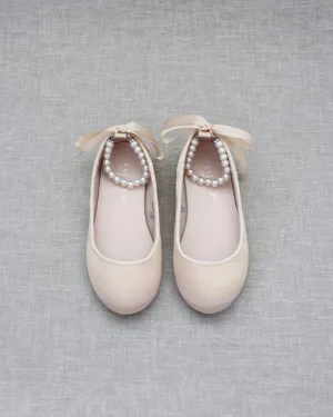 Satin Flats with Pearls Ankle Strap