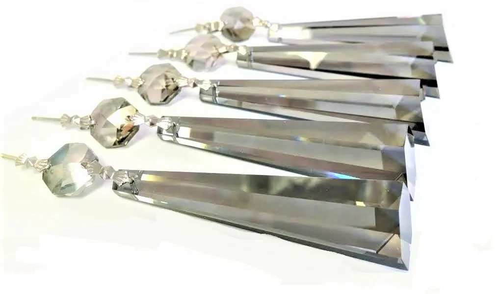 Satin Grey 76mm Drop Chandelier Crystal Ornament, Asfour Lead Crystal Prism #505, Pack of 5