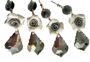 Satin Grey French Cut Chandelier Crystal Ornaments with Roses, 38mm Asfour Lead Crystal Pack of 5