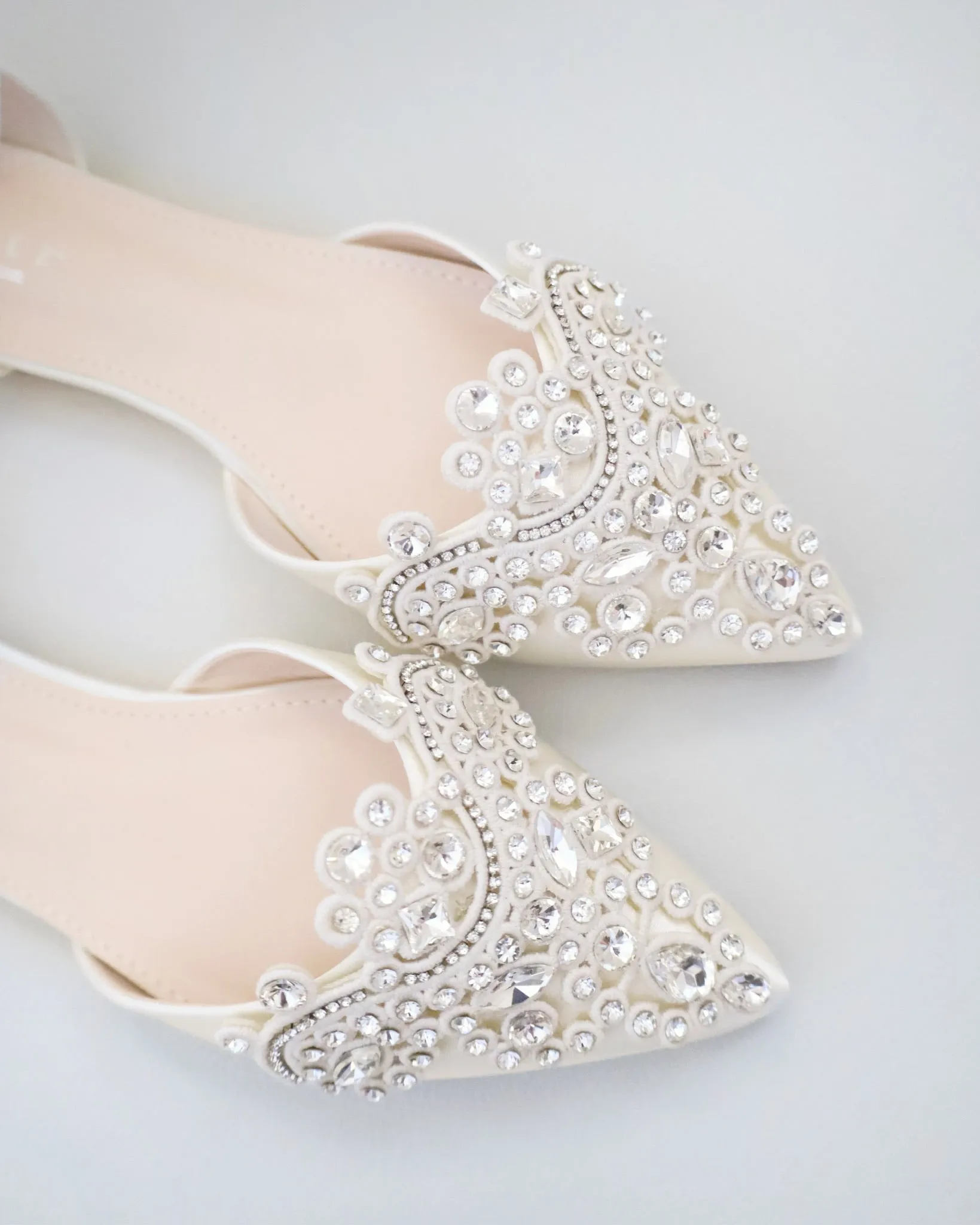 Satin Pointy Toe Flats with Rhinestones Applique Embellishments